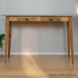 Solid Wood - Writing Desk Table - Vintage Shell Handles And Two Drawers | Timeless Design - Petalwood Interiors- Front