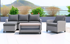 Grey Rattan Garden Lounge Set - Stockholm 4-Seater Chaise & Armchair