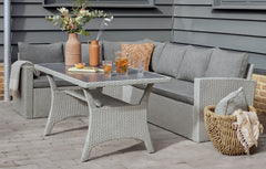 Grey Rattan Garden Dining Set - Stockholm 6-Seater Corner Lounge Set