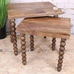 Solid Mango Wood Side Table Set of 2 - Tivani Bobbin Legs