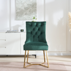 Black Velvet Dining Chair - Ambra Tufted Back & Gold Legs