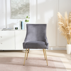 Black Velvet Dining Chair - Viviana Gold Legs & Ring Handle