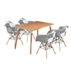 Oak Halo Dining Set - Table and 4 Patchwork Chairs