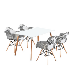 5-Piece Dining Set - White Halo Table & 4 Patchwork Chairs