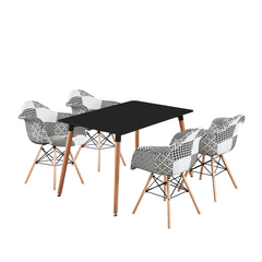 5-Piece Dining Set - Halo Table & 4 Patchwork Chairs - Black & White