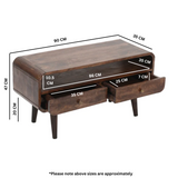 Solid Mango Wood TV Stand - Franklin Dark 2-Drawer Storage - 90cm