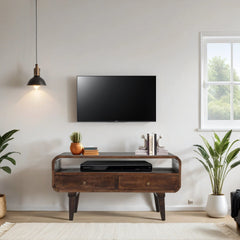 Solid Mango Wood TV Stand - Franklin Dark 2-Drawer Storage - 90cm