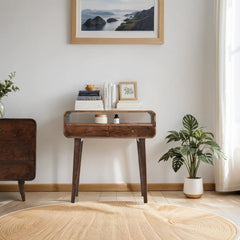 Mango Wood Console Table - Franklin Dark 2-Drawer Storage - 90cm