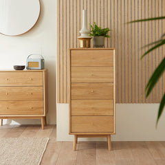 Solid Oak Tallboy - Wright 5-Drawer Chest with Oak Veneers