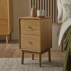 Solid Oak Bedside Table - Wright Narrow Design - 30cm Wide
