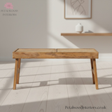 Wooden Bench with Rattan Seating - Light Solid Wood - Timeless Design - Petalwood Interiors - Front