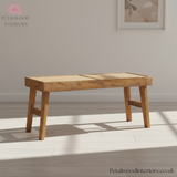 Wooden Bench with Rattan Seating - Light Solid Wood - Timeless Design - Petalwood Interiors - Side