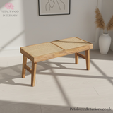 Wooden Bench with Rattan Seating - Light Solid Wood - Timeless Design - Petalwood Interiors