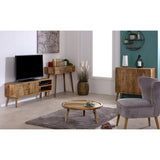 TV Stand 2 Door 2 Shelf Mango Wood 120cm - Light Finish - Marlow