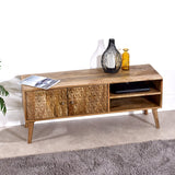 TV Stand 2 Door 2 Shelf Mango Wood 120cm - Light Finish - Marlow