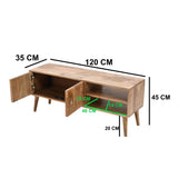 TV Stand 2 Door 2 Shelf Mango Wood 120cm - Light Finish - Marlow