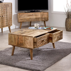 Mango Wood Coffee Table - Marlow Light 2-Drawer Storage - 85cm