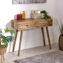 Mango Wood Console Table - Marlow Light 2-Drawer Storage - 90cm