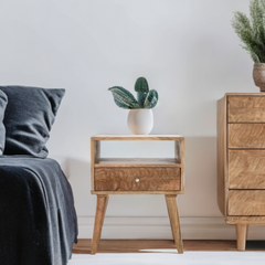 Mango Wood Bedside Table - Marlow 1-Drawer & Open Storage - 45cm