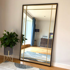 Aimi Full Length Rectangle Window Mirror - Black & Gold Metal - 180cm x 105cm