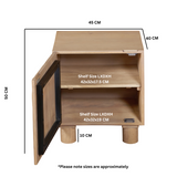 Ajmer wood nightstand showing the dimensions