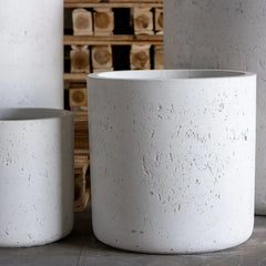 Aurella White Mist Concrete Cylinder Planter - 55cm - Pots & Plants