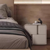 bedside table in pine wood with double storage layers and modern design