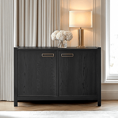 black oak veneer sideboard with gold handles