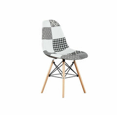 Patchwork Dining Chair - Black & White Upholstered Seat with Wooden Legs
