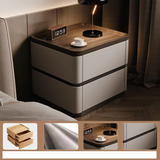 Bedside Cabinet Leather Solid Wood 40cm Premium