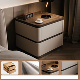 Bedside Cabinet Leather Solid Wood 40cm Premium