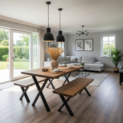 Farmhouse Dining Table - Bench - Metal Cross Legs - 180cm