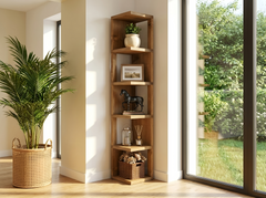 Valora Solid Wood Corner Bookshelf - Natural Finish - Home Décor
