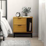 Solid Pine Bedside Table - Flam 2-Drawer & Open Storage - 49cm