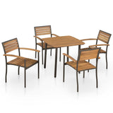 Solid Acacia Wood 4-Seater Garden Dining Set - 5-Position Foldable Chairs