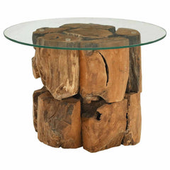 Handmade Teak Wood Coffee Table - Isola Driftwood & Glass Top - 60cm