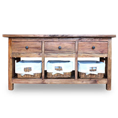 Handmade Reclaimed Wood Sideboard - Relmar 3 Drawers & Baskets - 42cm