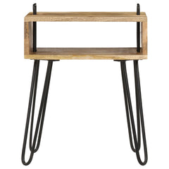 Solid Mango Wood Bedside Table - Vesper Steel Frame & Shelf - 40cm