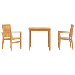Solid Teak Garden Dining Set - Nuril 2-Seater Table & Chairs - 80cm