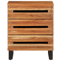 Solid Acacia Wood Bedside Table - Lunera 3-Drawer Storage - 34cm