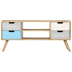 Handmade Mango Wood TV Stand - Nysa 4-Drawer & Open Storage - 110cm