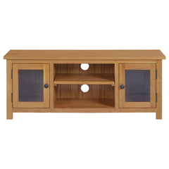 Solid Oak TV Stand - Glosta Glass Doors & Open Storage - 110cm