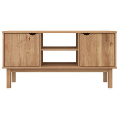 Solid Pine TV Stand - Draven Scandinavian Door Storage - 113.5cm