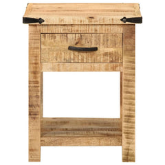 Solid Mango Wood Bedside Table - Serrin Drawer & Wooden Legs - 40cm