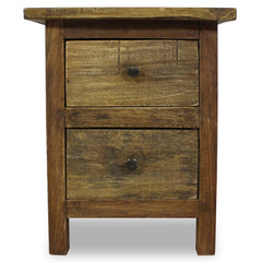 Handmade Reclaimed Mahogany Bedside Table - Kyther 2-Drawer Storage - 40cm