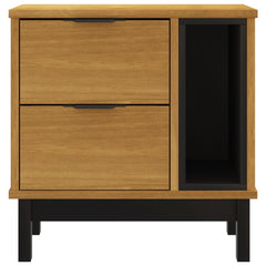 Solid Pine Bedside Table - Flam 2-Drawer & Open Storage - 49cm