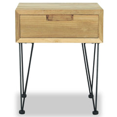 Recycled Teak Wood Bedside Table - Nyren Drawer & Iron Legs - 40cm