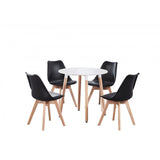Round Dining Table Set Scandinavian Oak 80cm with 4 Faux Leather Chairs