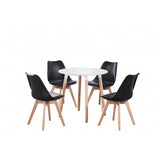 Round Dining Table Set Scandinavian Oak 80cm with 4 Faux Leather Chairs
