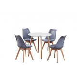 Round Dining Table Set Scandinavian Oak 80cm with 4 Faux Leather Chairs